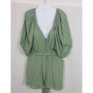 Old Navy Wrap Top Womens Plus 4X Green Smock Puff Sleeve Boho Peasant Sash Belt